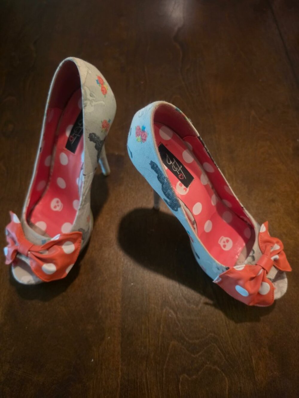 Iron Fist Pink Polka‑Dot Skull Bow Heels Rare Early‑2010s Print — Size 9